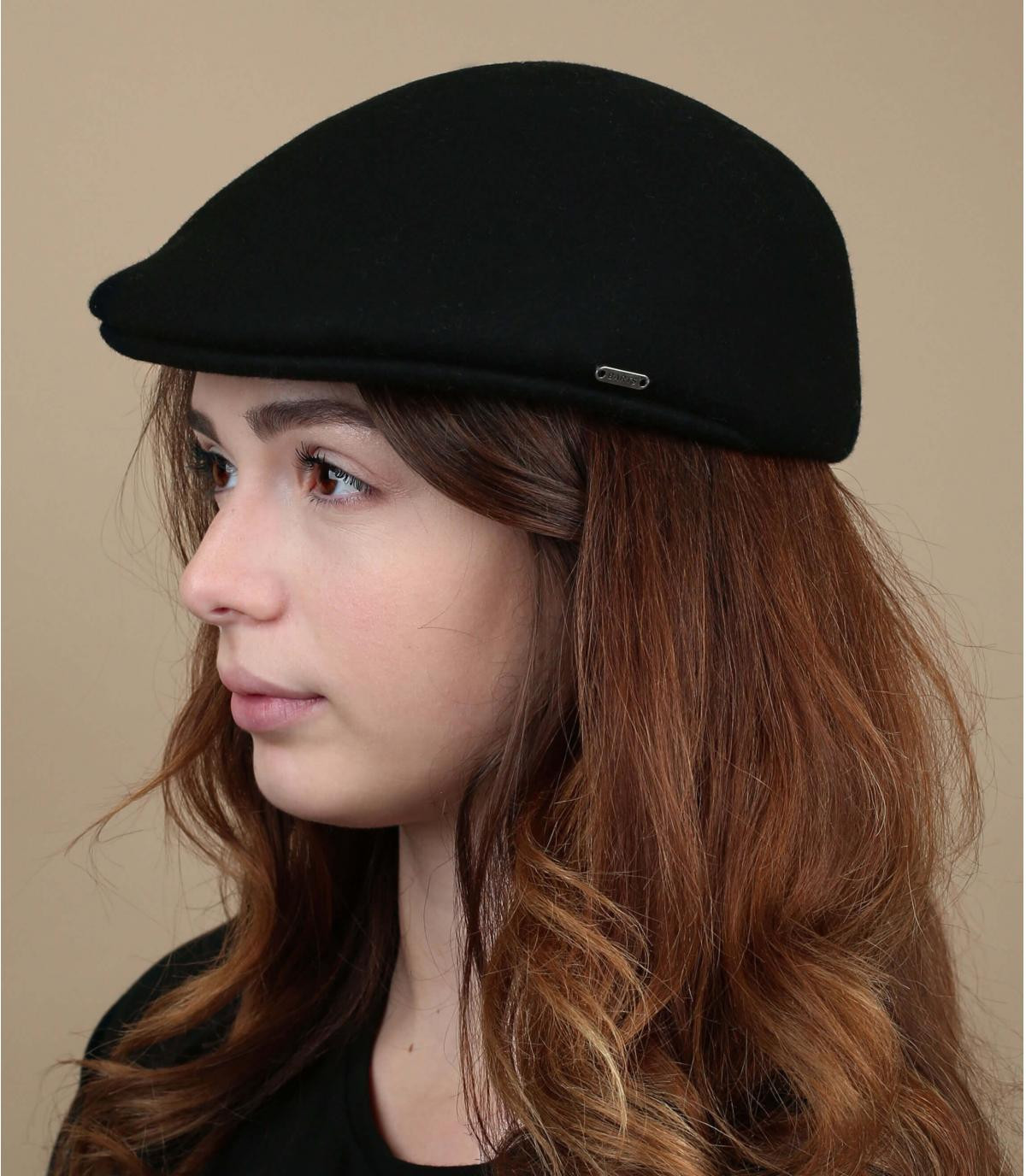 Damen Flatcap schwarz Wolle Zharel Cap black